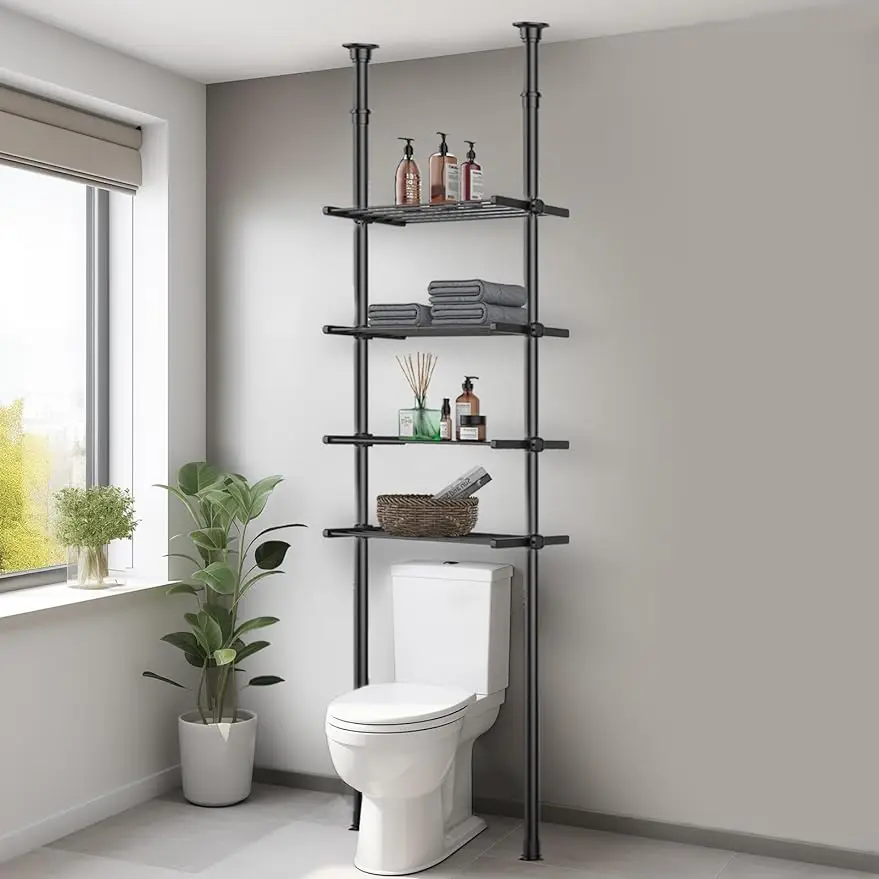 

DYN Ptah 4-Tier Adjustable Metal Bathroom Shelves, Over Toilet Storage Organizer for Small Spaces, 65 to 116 Inch Tall, Black