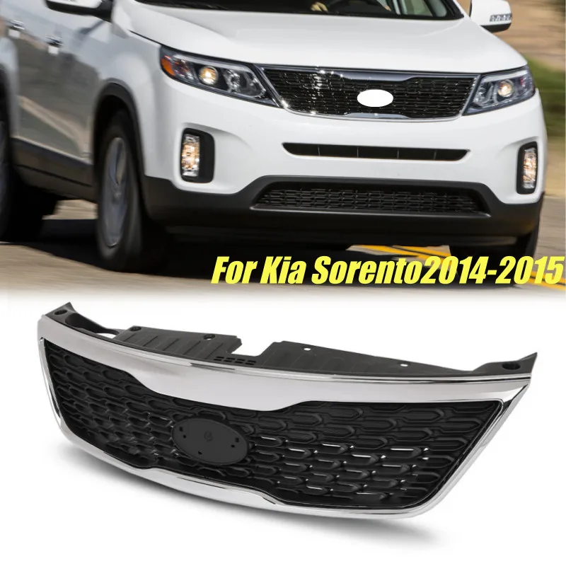 

For 2014-2015 Kia Sorento Black Front Bumper Upper Grille Grill w/Chrome Trim