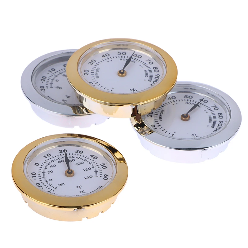 Cigar Box Juggling Moisture-proof Box Direct Pin Embedded 37mm Pointer Mini Gold Silver Thermometer Hygrometer