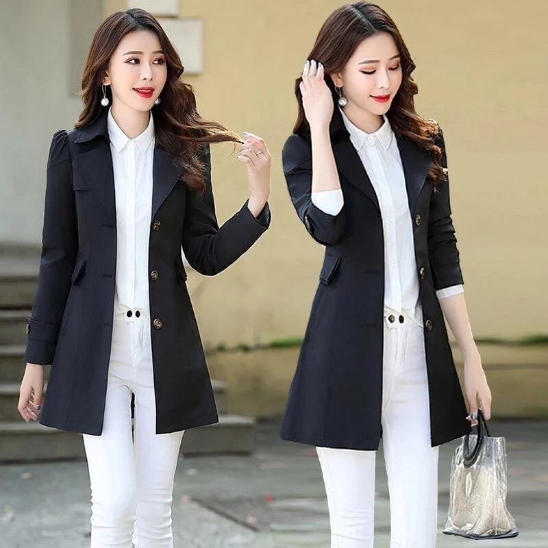 

​Premium Produced Trench Coat for Women Mid Length Single Button Solid Color Design Lightweight Breathable for Spring Autumn​