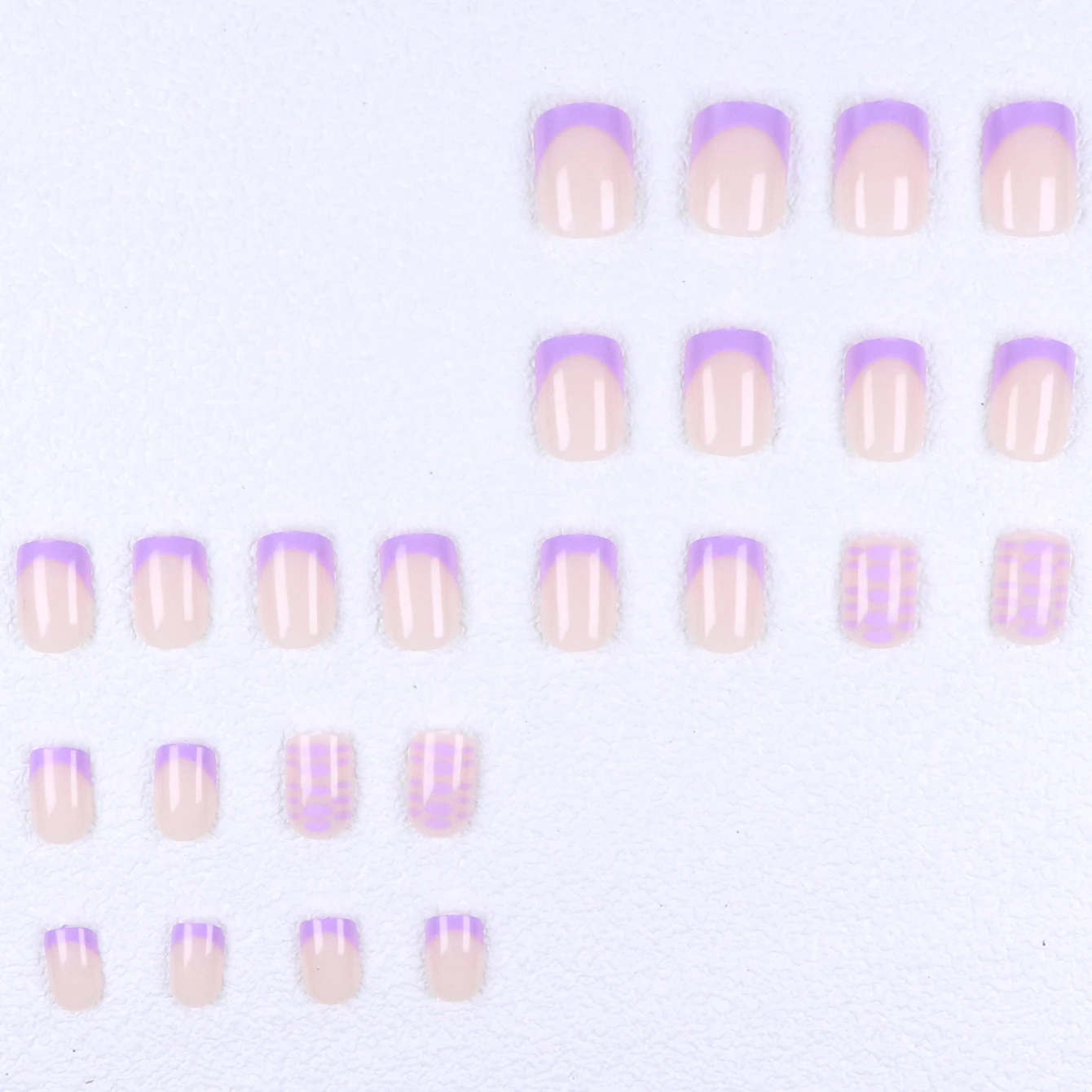 48PCS Press Type Nail, Medium Size Square And Press Type Nail, Purple French Pointed Fake Nail, Fully Covered Nail, Purple Toena
