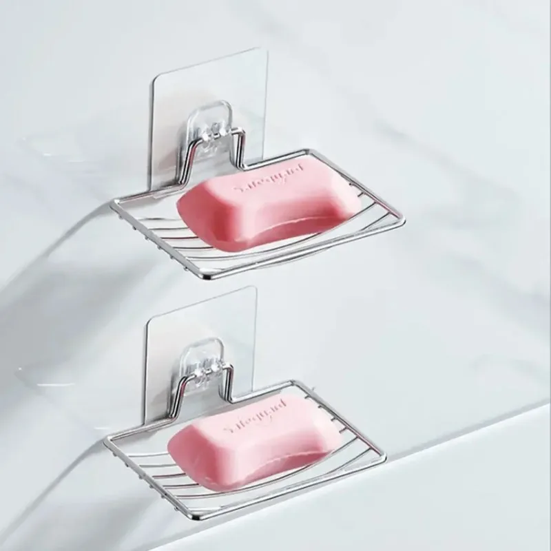 Stainless Steel Soap Rack Punch-free Nail-free Bathroom Single Layer Drain Wall Hanging Soap Box Luxury Shelf Storage Organizer