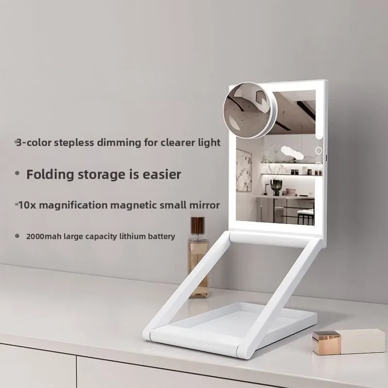 LED vanity vanity mirror with lamp, desktop folding portable mirror