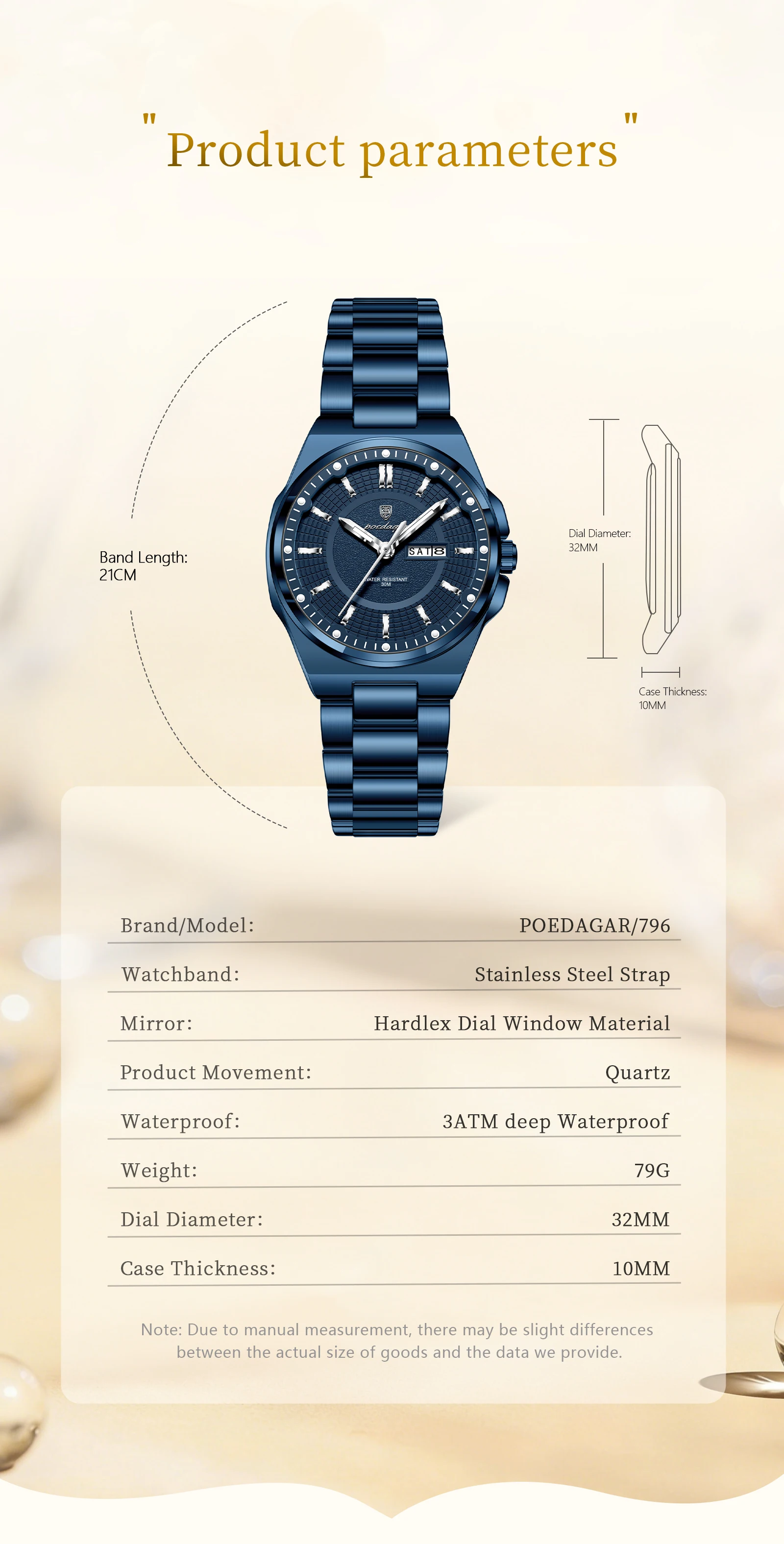 POEDAGAR Modemarke Damenuhr Leuchtend Wasserdicht Business Damen Armbanduhr mit Wochentag und Datum Elegante Quarz Damenuhren Reloj – Detail 7