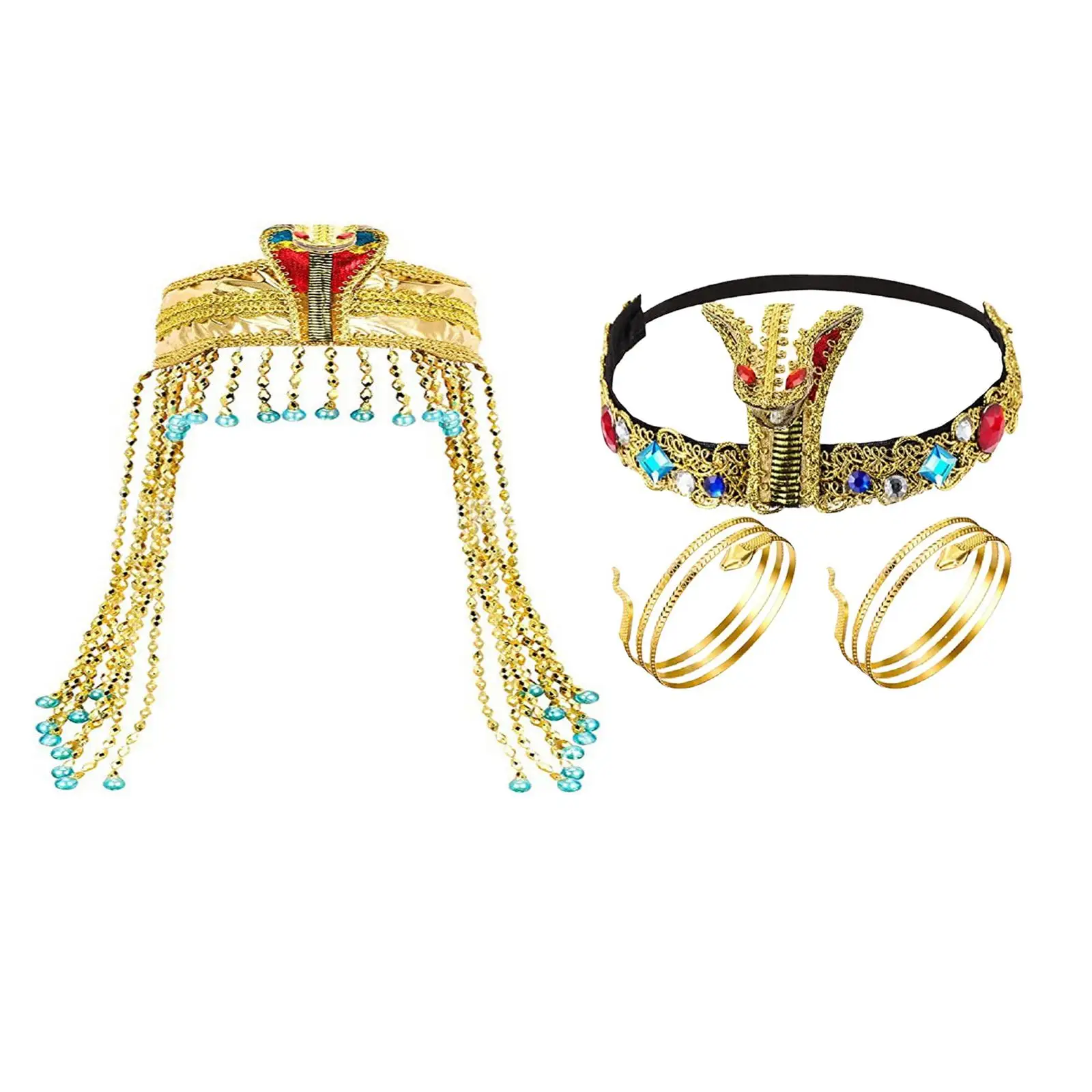 Egypt Queen Headdress Theme Costume with Beaded Tassel for Photo Props Fancy Dress
