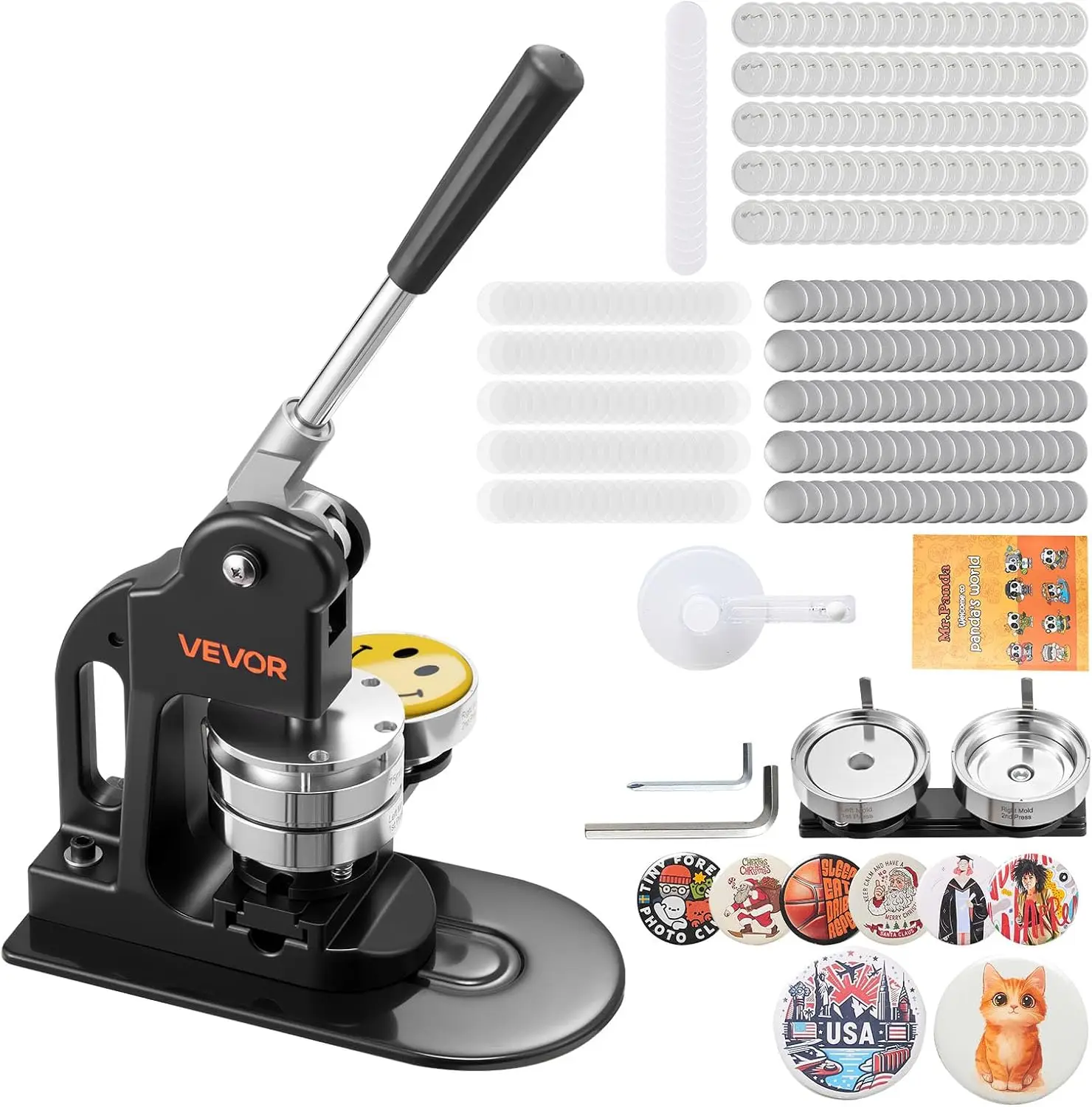 Button Maker Machine, 3in/75mm Pin Maker with 500pcs Button Parts, Circle Cutter, Hex Wrenches and Magic Book, Ergonomic Handle,