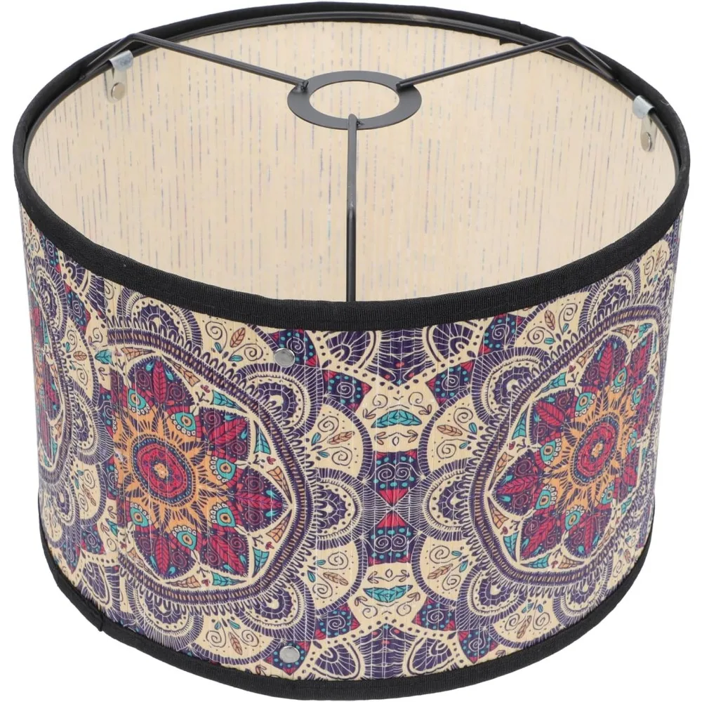 

drum lamp shade, vintage mandala printing lampshade chandelier light cover replaceable light for table floor pendant lamps, 30x