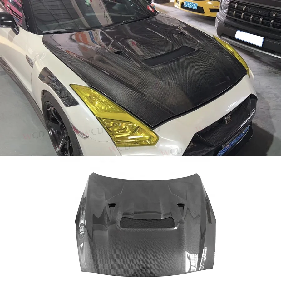 

High Quality R35 VRS Style Carbon Fiber Engine Hood for Nissan GTR35 R35 17-20 Front Bumper Hood Bonnet Cover Car Caying