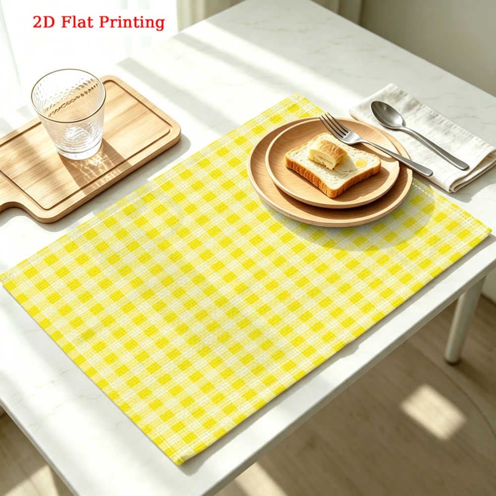 1pc Modern Style Placemat Yellow Checkered 2d Flat Printing Table Mat For Kitchen Dining Party Decor Use 30x40cm Cover