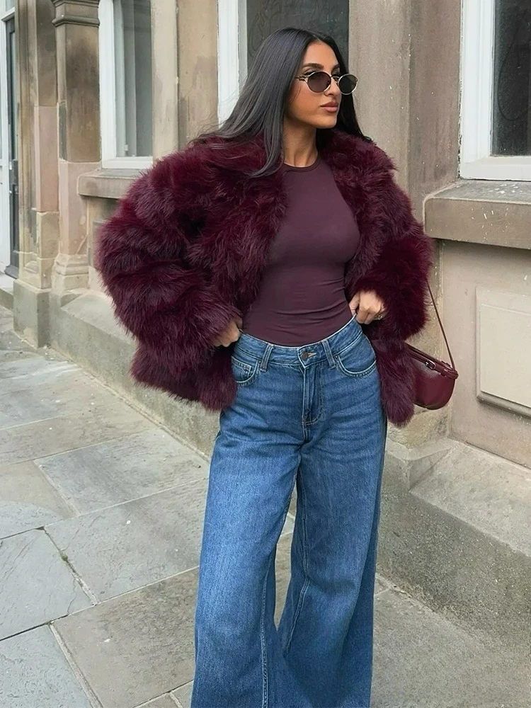 

KONDALA винтажные металлические пальто из искусственного меха, однотонные леопардовые большие мягкие свободные куртки с длинным рукавом и v-образным вырезом, осенне-зимние теплые пальто