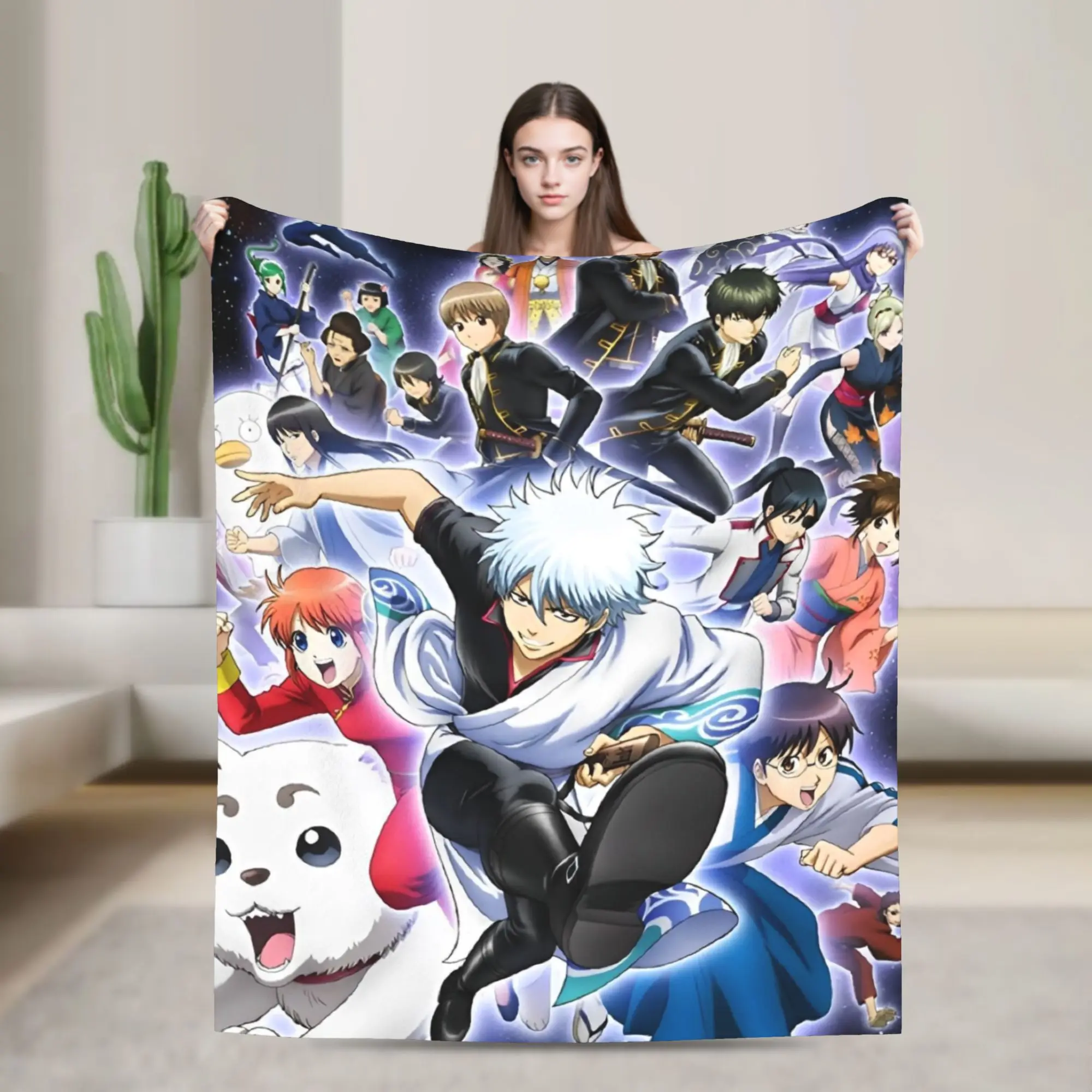 Gintamas Blankets Fleece Spring Autumn Science Fiction Comedy Portable Soft Throw Blankets for Sofa Outdoor Bedding Throws