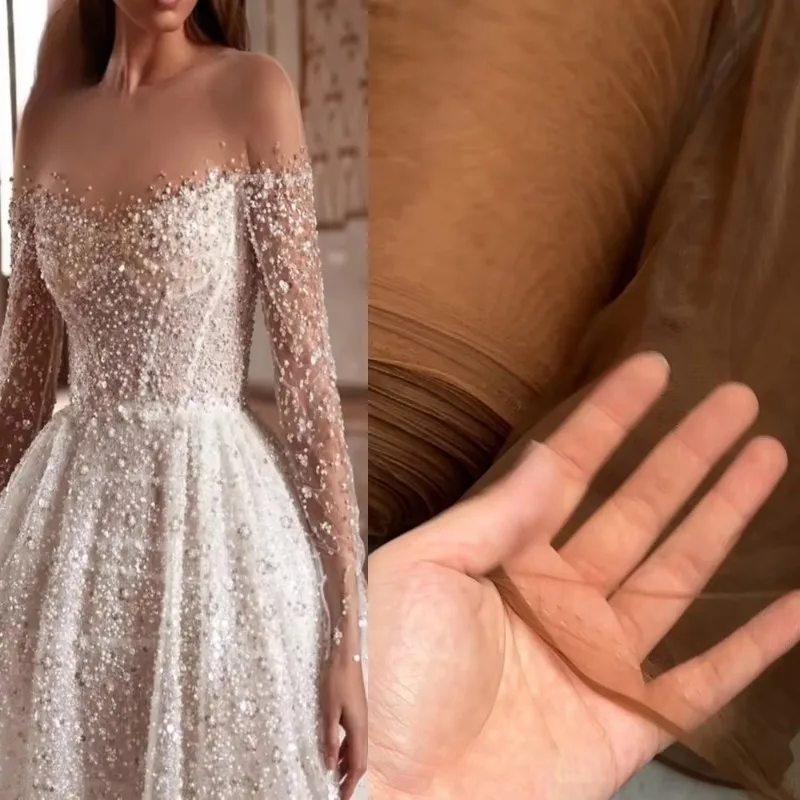 Mistlace 5 Yards Shimmer 100% Nylon Tulle Wedding Dress Fabric Sheer Soft Transparent Bridal Mesh for Dresses #07