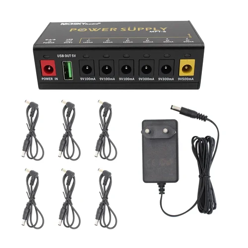 Imagen 2 del producto Mosky MPT-6 fuente de alimentación de Pedal de efecto de guitarra 6 salidas CC/salida USB de 5V para fuente de alimentación de Pedal de guitarra de 9V 100-500Mah