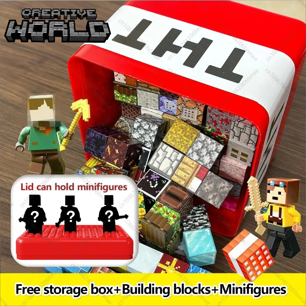 

Магнитные строительные блоки, набор коробок для хранения игрушек, крышка, вмещающая фигурки, магнитный куб, модель пиксельного стиля, опорная плита, игрушки для мальчиков, подарок для детей