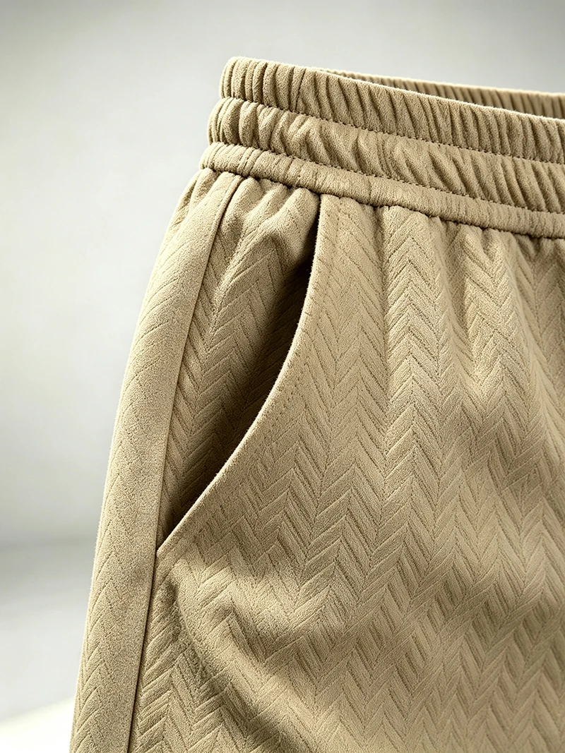 Herren Sommer-Jacquard-Shorts, Lässige Passform mit Kordelzug, Strukturiert, Leicht, für Urlaub und Alltag – Detail 9