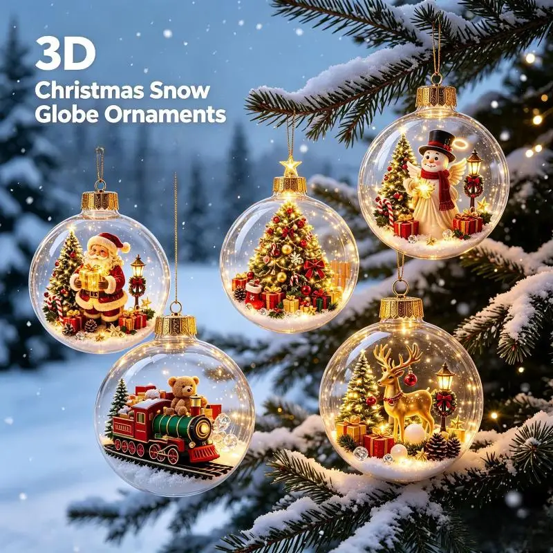 2027 DIY Xmas Luminous Crystal Ball Gold Powder Decor Santa Claus Snowman Elk Design for Holiday Party Table Ornament