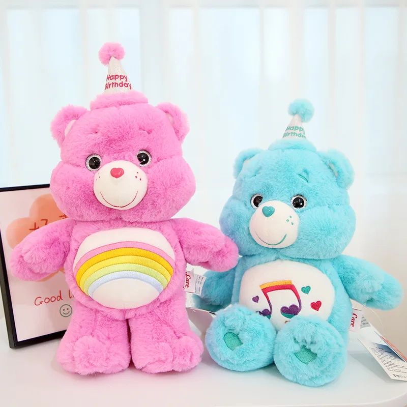 33cm Care Bears Kawaii Plush Toys Bear With Birthday Hat Lovely Cartoon Bear Soft Stuffed Dolls Girls Boys Cute Toys Gift