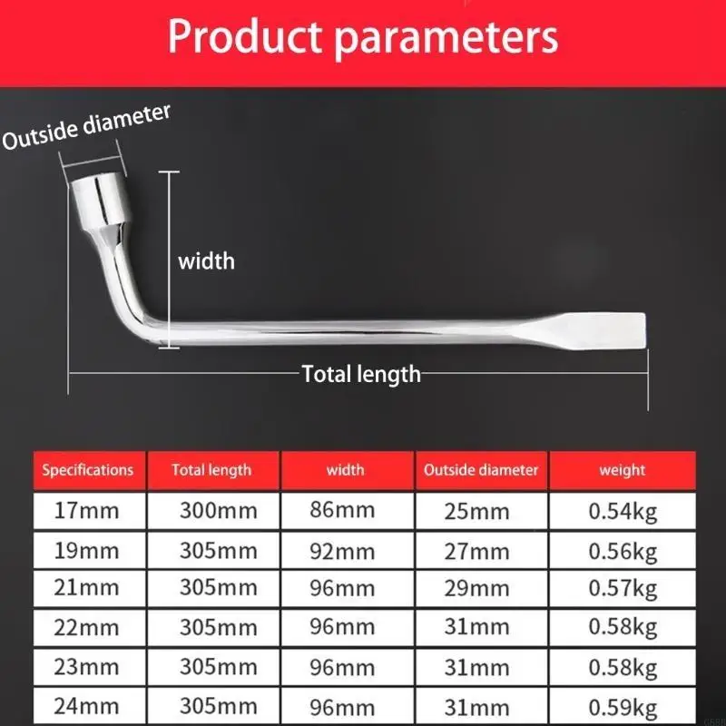 

G88B 17/19/21/22/23/24mm Tire Iron Lug Wrench L-Type Lug Nut Wrench with Hexagon