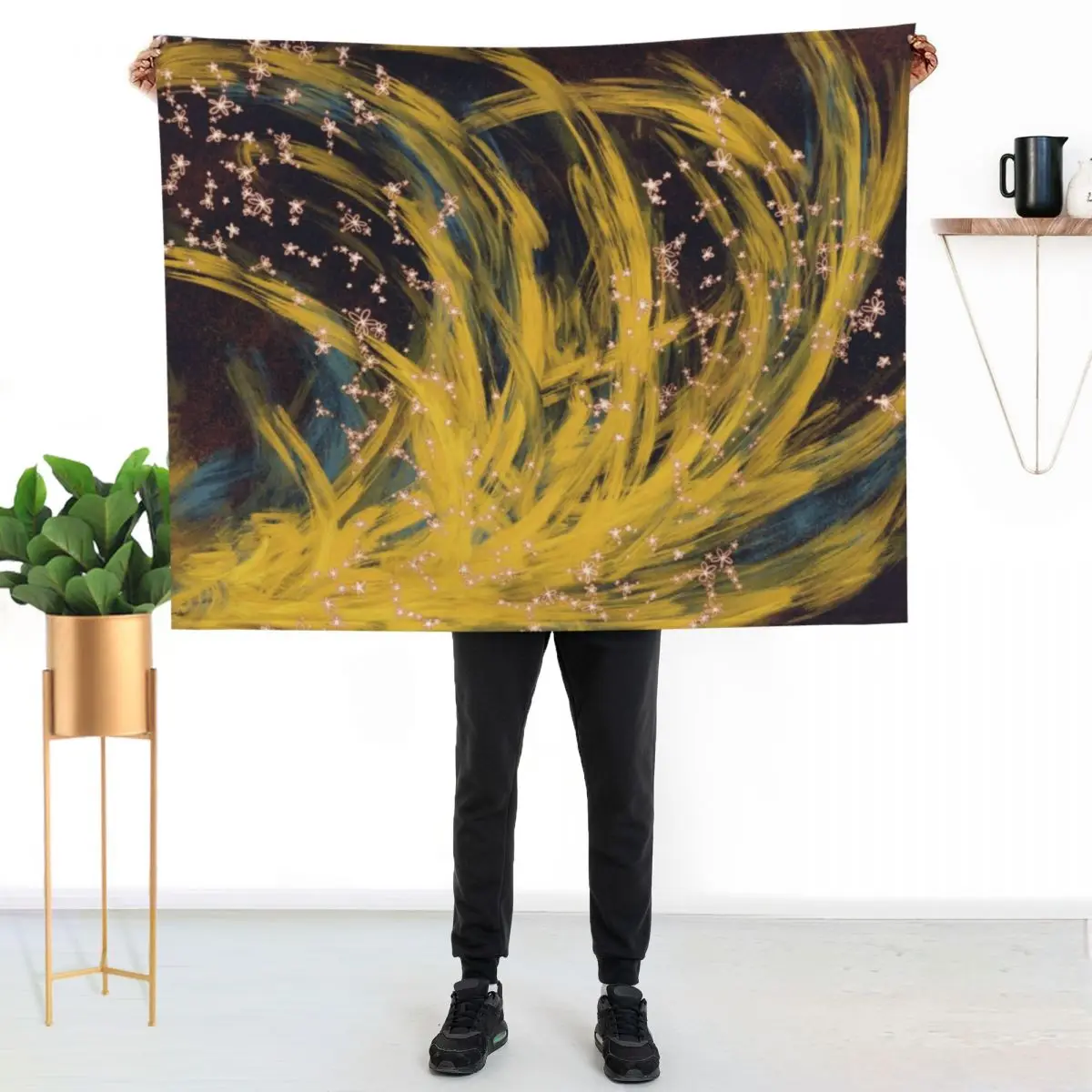 Abstract Forsythia (Joy) Throw Blanket couch cozy soft plush fuzzy picnic outdoor blanket