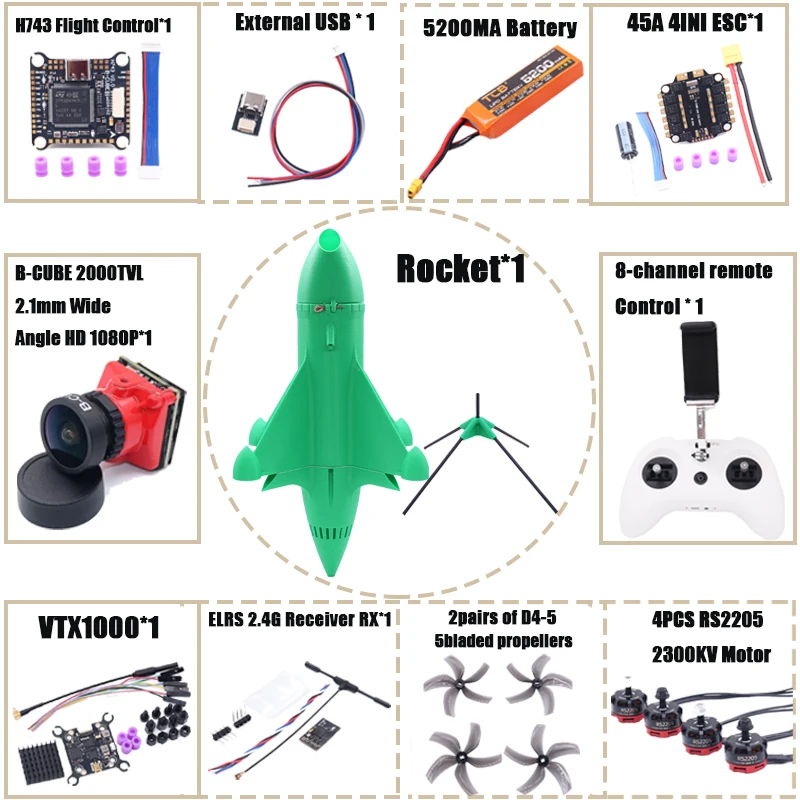 B-CUBE Rocket 5inch FPV Drone Frame Kit Carbon Fiber Racing Drone Quadcopter Freestyle INAV Beatflight F722 Ardupilot PX4 Flight