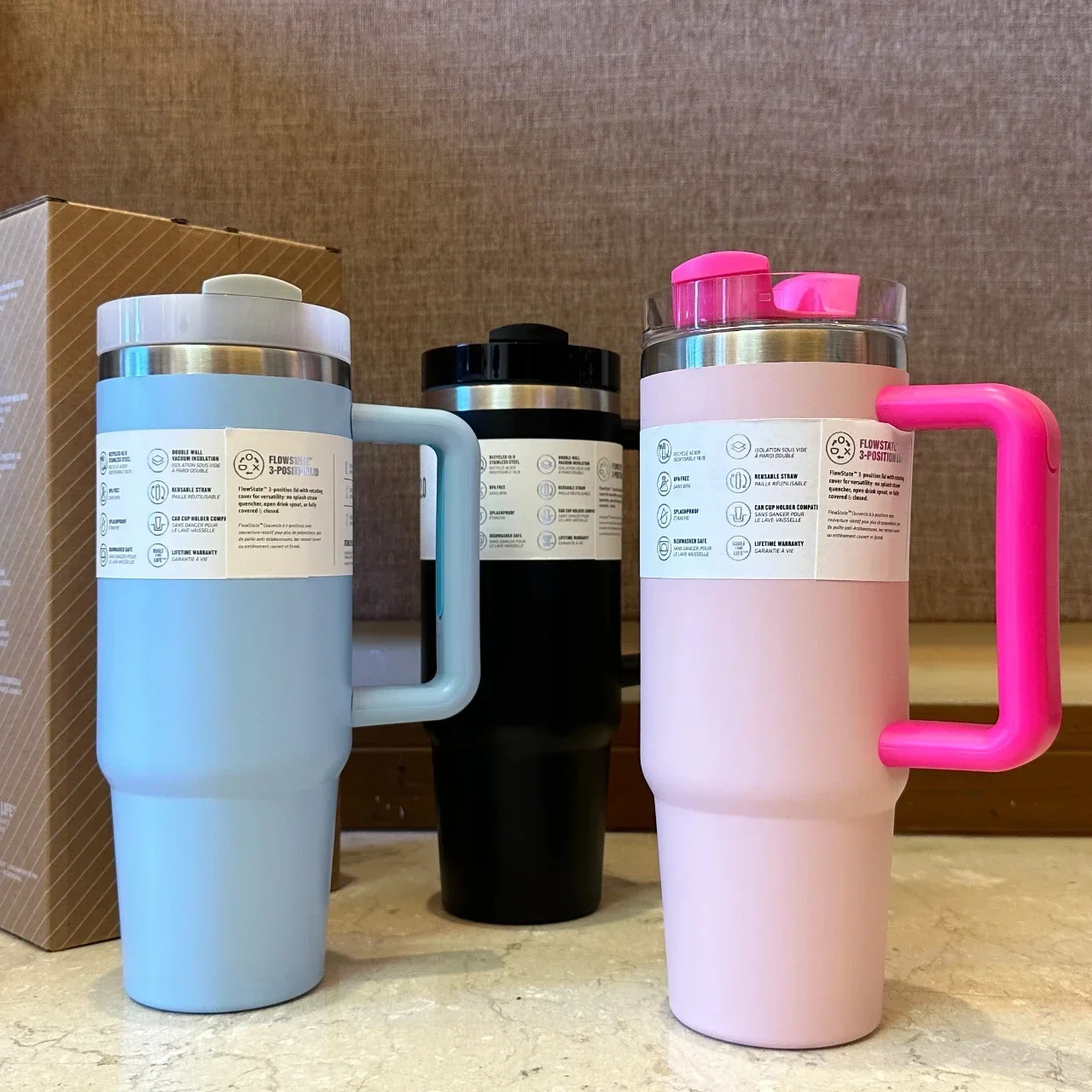 1200MLVacuum Insulated Car Mug For Stanleys Double Wall Thermal Iced Travel Cup and Tumbler FlowState Straw Lid Stainless Steel