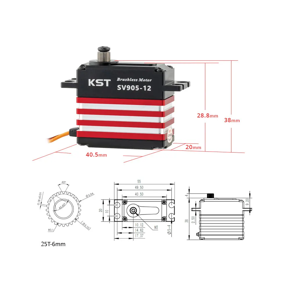 KST SV905-12 17Kgf.cm 0.04sec HV بدون فرش ميتال جير تيل سيرفو لطائرات هليكوبتر RC فئة 550-700