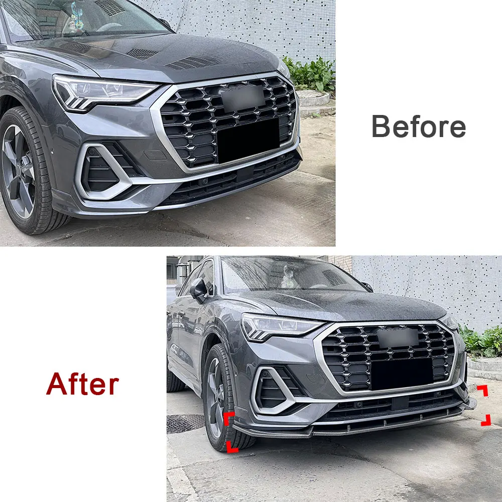 For Audi Q3 F3 Sline Front Bumper Lip Splitter Body Kit PP Spoiler Lip Guard Diffuser Exterior Accessories 2019 2020 2021 2022