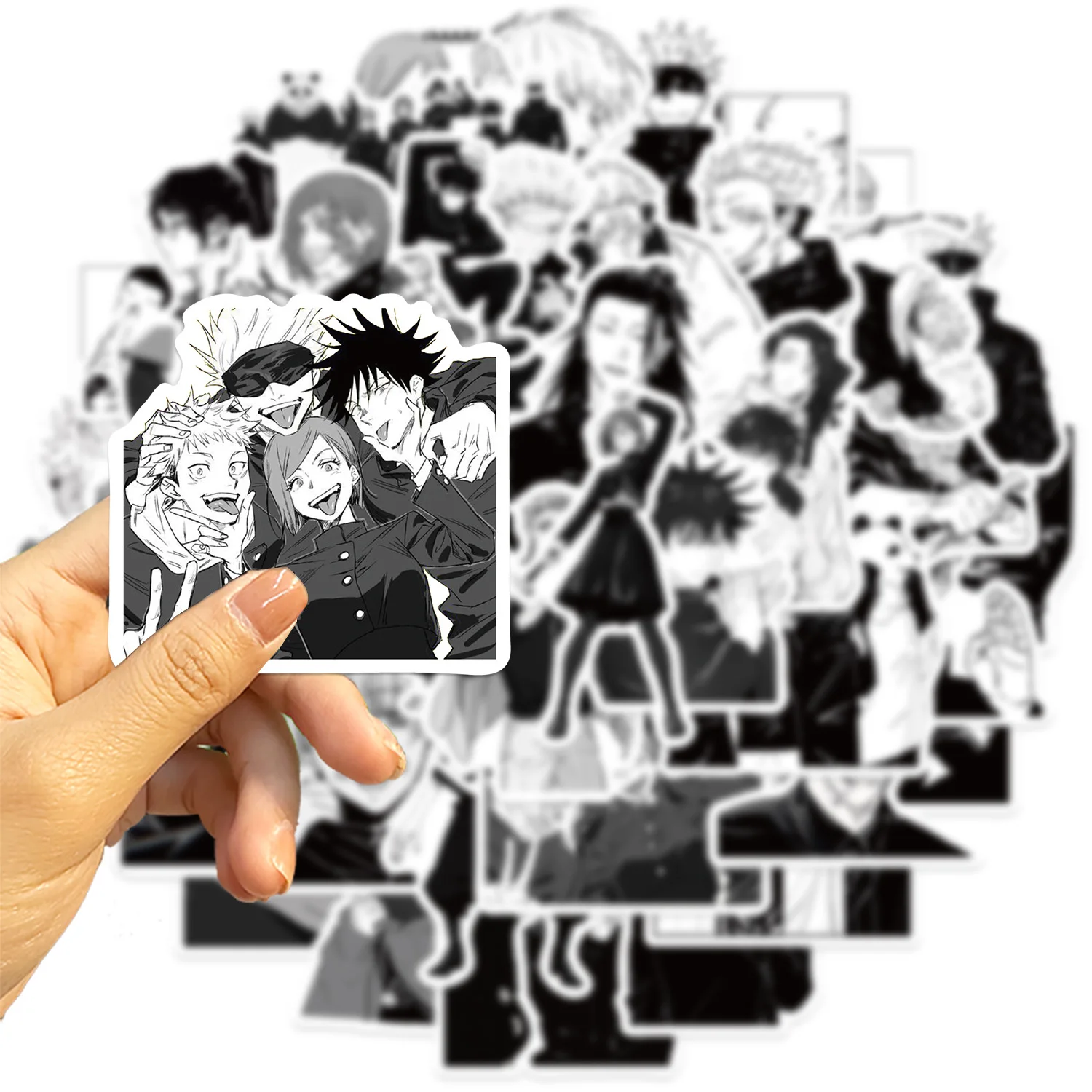 10/50pcs Black White Jujutsu Kaisen Anime Stickers Yuji Itadori Gojo Satoru Decals Laptop Phone Waterproof Stickers Kids Gift