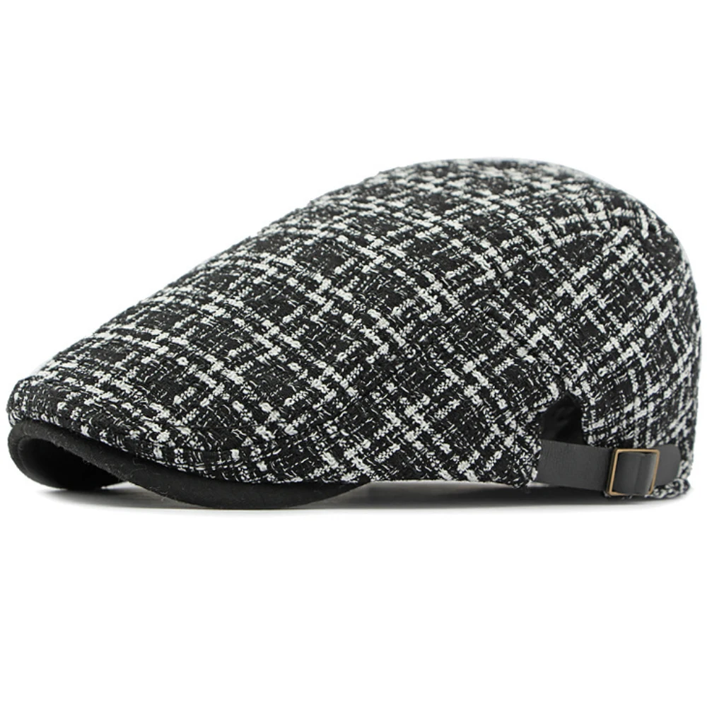 HT4324 Beret Autumn Winter Cap for Men Women Knitted Plaid Artist Painter Beret Hat Adjusted   Flat Cap Male Beret Cap