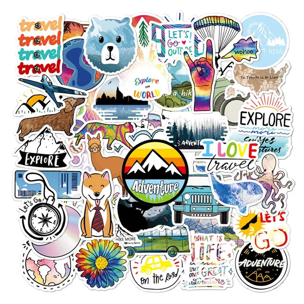 50Pcs Cartoon Outdoor Advanture Stickers for Laptop Phone Luggage Skateboard Motorcycle Car Waterproof Decal Sticker for Kid Toy