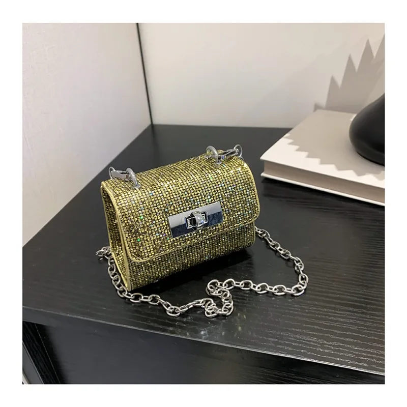 Full of Diamonds Small Square PU Shoulder Bags Compact Sense of Luxury Super Cool Chains Crossbody Bags for Women 2024 Brilliant