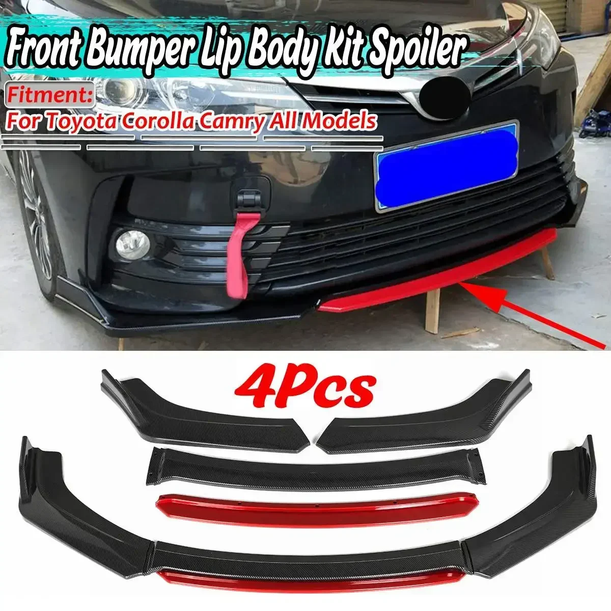 

Universal 4pc Car Front Bumper Splitter Lip Diffuser Spoiler For VW Golf MK5 MK6 MK7 For Toyota Corolla Camry For Subaru For Kia