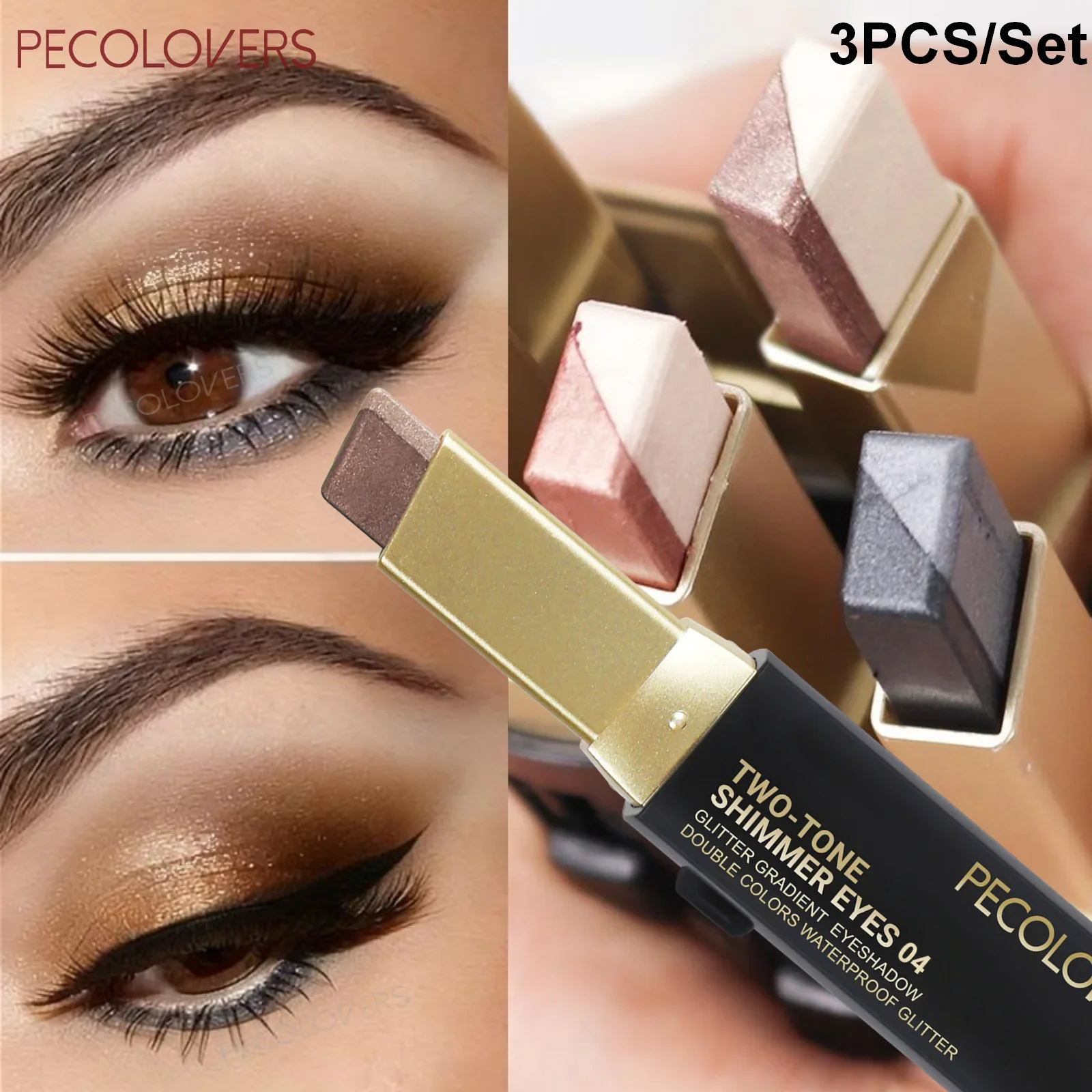 3PCS/Set Dual-color Eyeshadow Stick-Matte and Shimmer Texture, High Color Payoff, Brightening Effect, A Must-have for Beginners