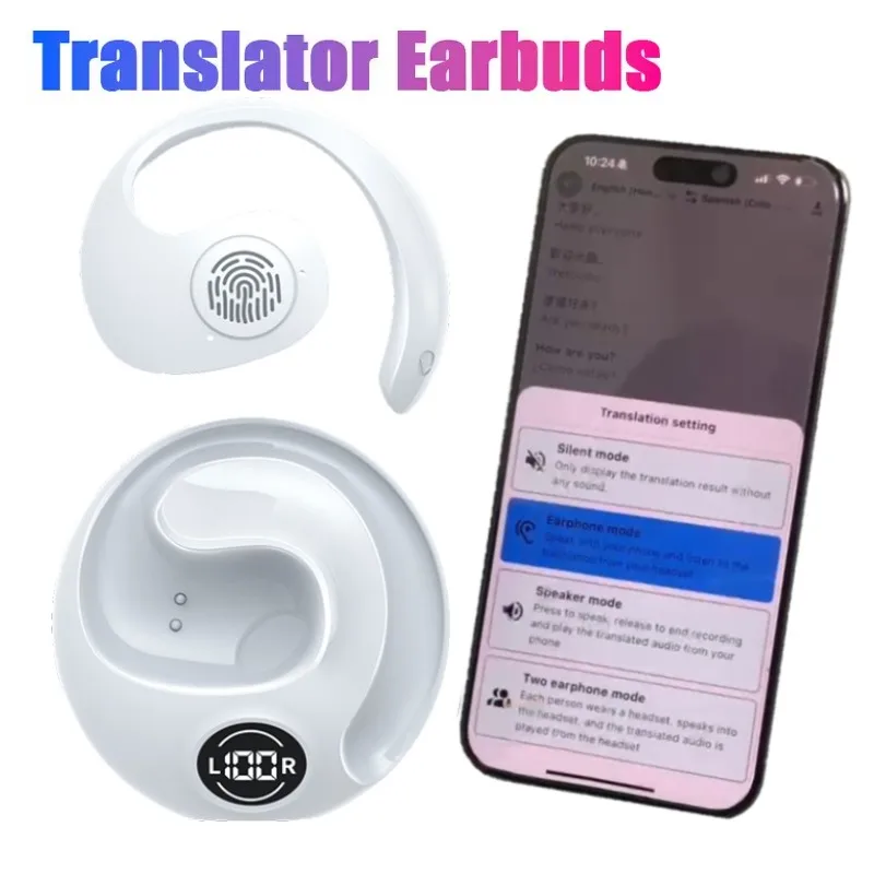 144 Languages Translator Ows Headphones BT 5.0 Real Time Translation Earbuds Hi-Fi Stereo Sound Wireless Open-Ear Headphones