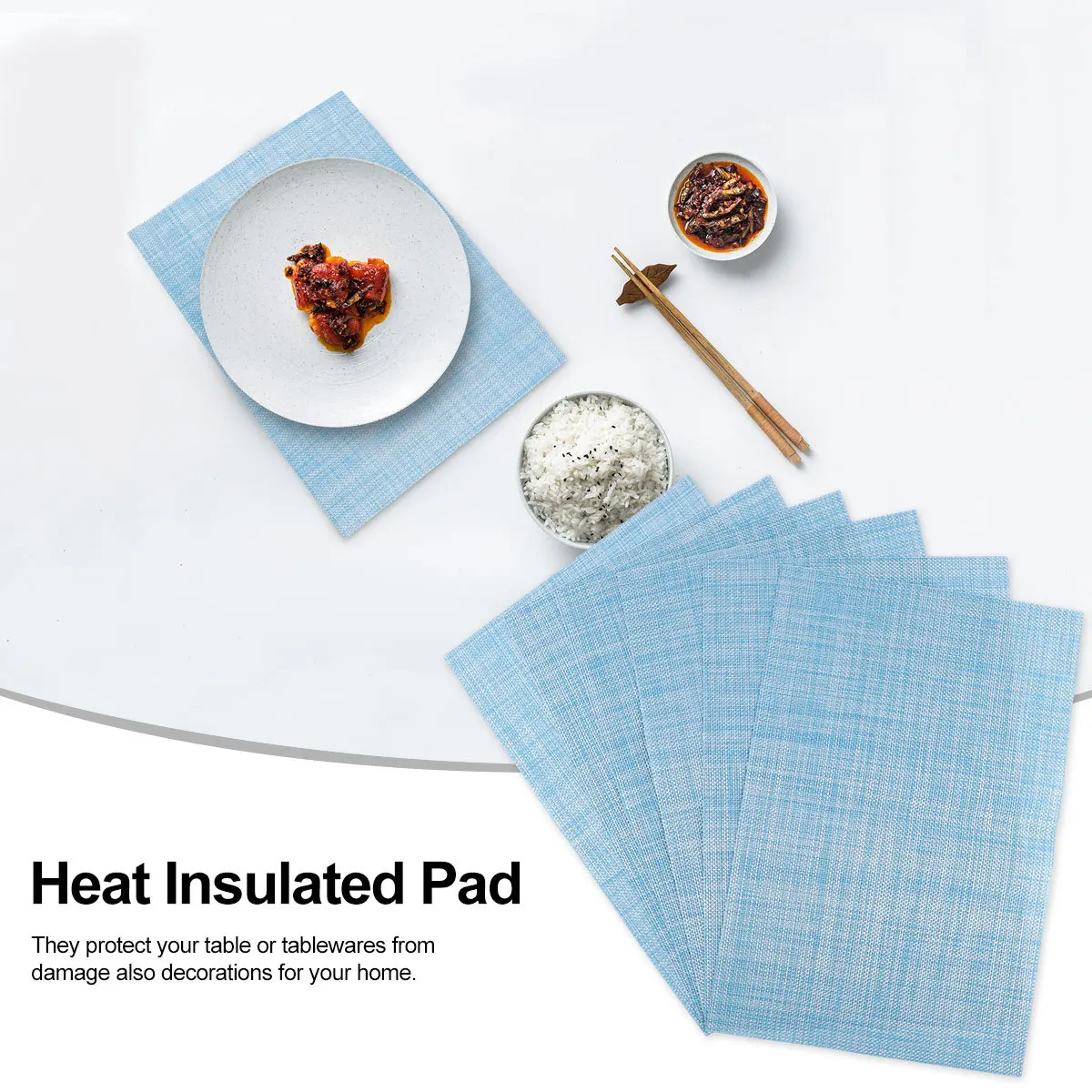 

6Pcs Heat Insulated PVC Table Mats Skid Resistance Solid Color Rectangle 30x45cm for Hotel Restaurant Home Tableware