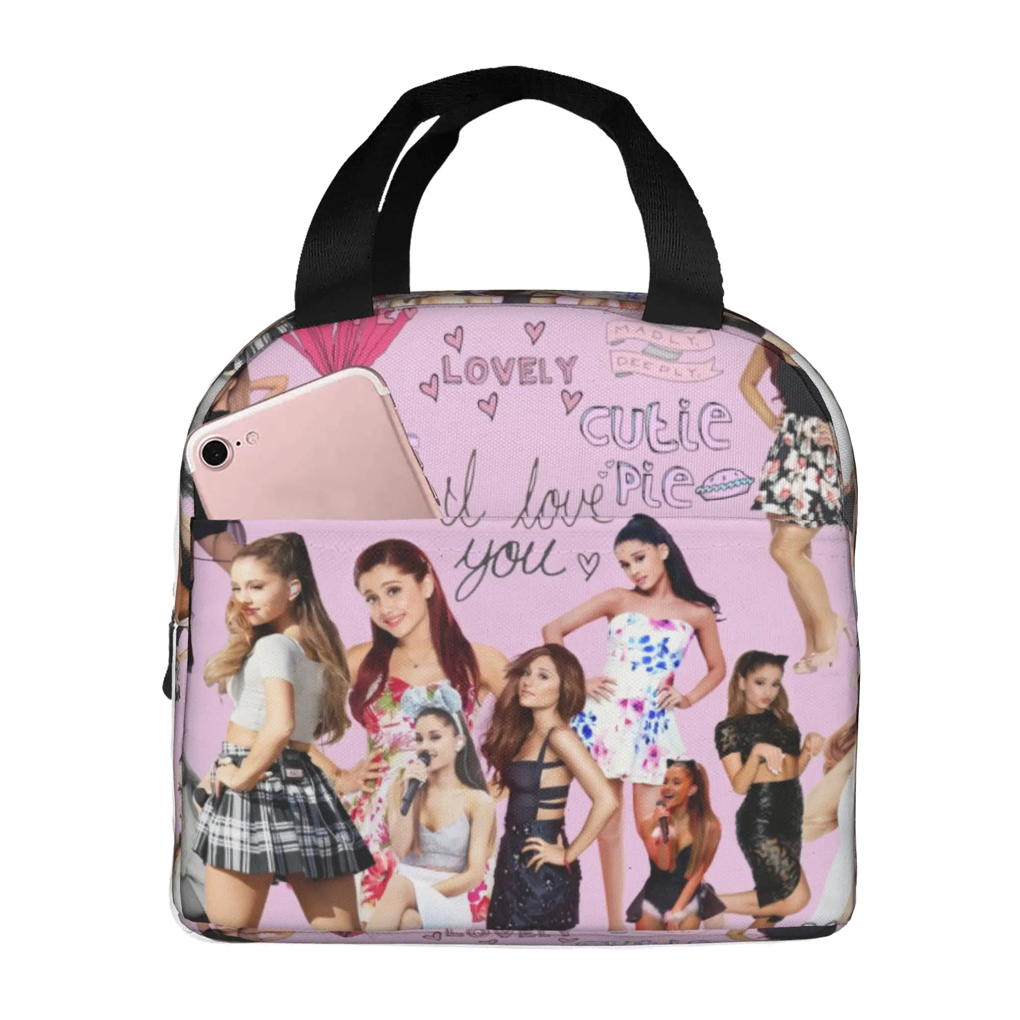 Ariana Grande American Singer  Insulated Lunch Bags for Pop Music Portable Cooler Thermal Food Lunch Box Outdoor Camping Travel