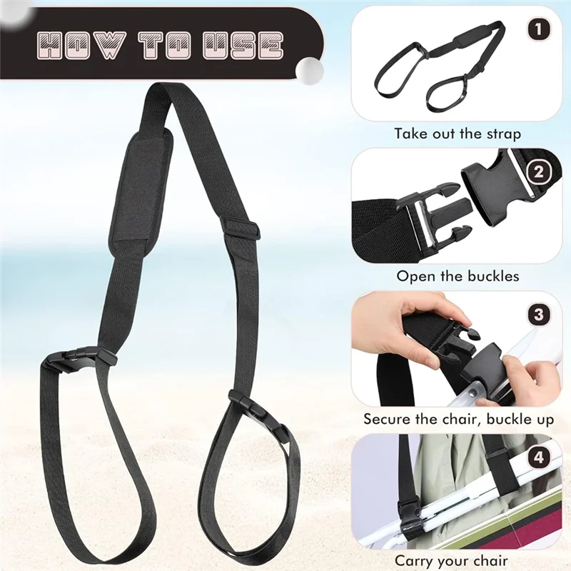 

Hot Selling Adjustable Camping & Beach Chair Carry Straps Heavy-Duty Light Carrying With Padded Shoulder Strap 3 Pack