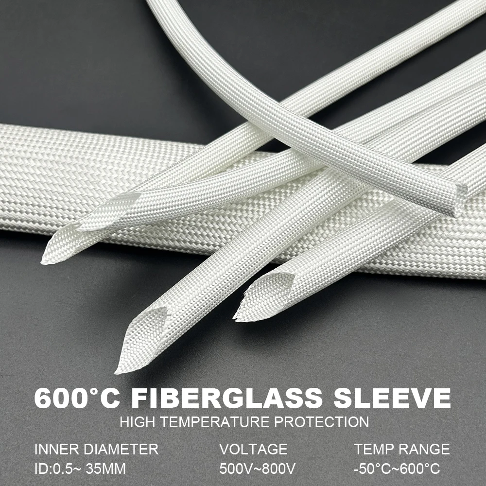 White 600deg C Fiberglass tube ID 0.5~35mm flame retardant/insulating/wear-resistant protective sleeve