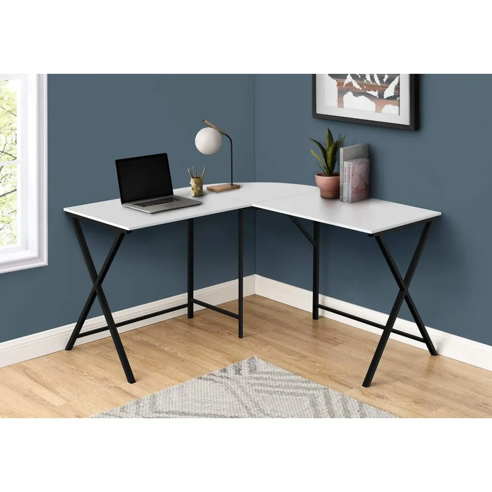 

Computer desk, home office, corner, 55 L, L-shaped, work, laptop, metal, laminated board, white, black