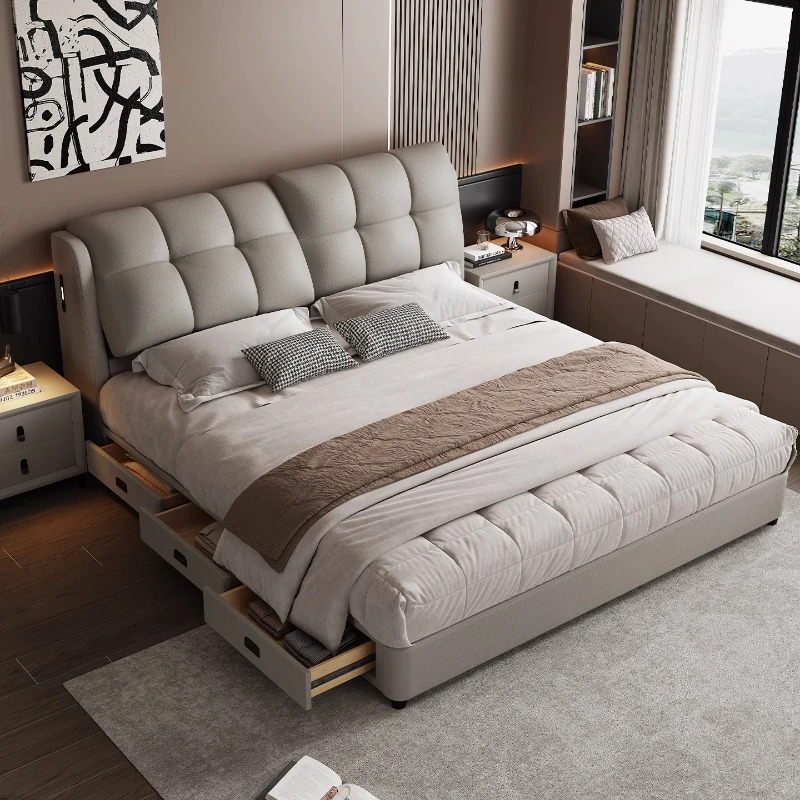 

180x200cm King Full Size Double Bed Leather Multifunctional Storage Twin Bed Frame Queen Luxury Cama Casal Bedroom Furniture