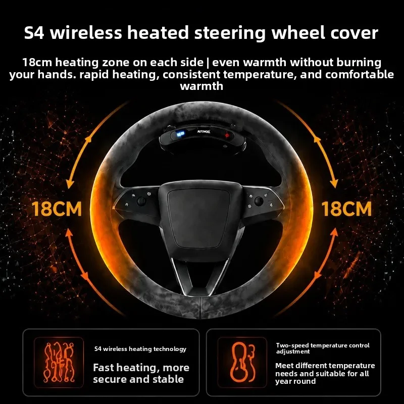 Wireless Heated Car Steering Wheel Cover Winter Anti‑Freeze Suede Steering Protector Universal For O‑Shape&D‑ShapeSteeringWheels