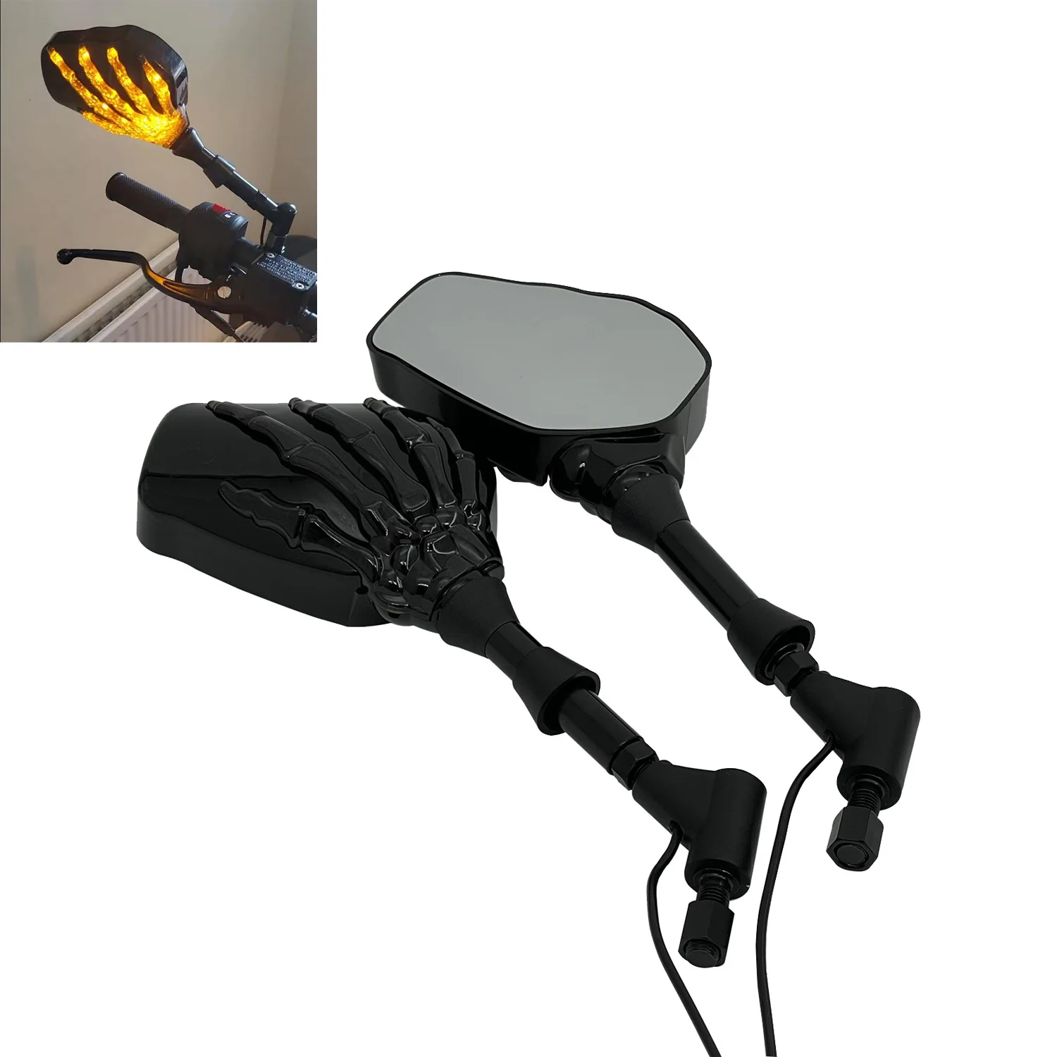 Skull Hand Claw Style Side Rearview Mirrors+Turn Signal For Motorcycle Models With 10MM Thread Bolt