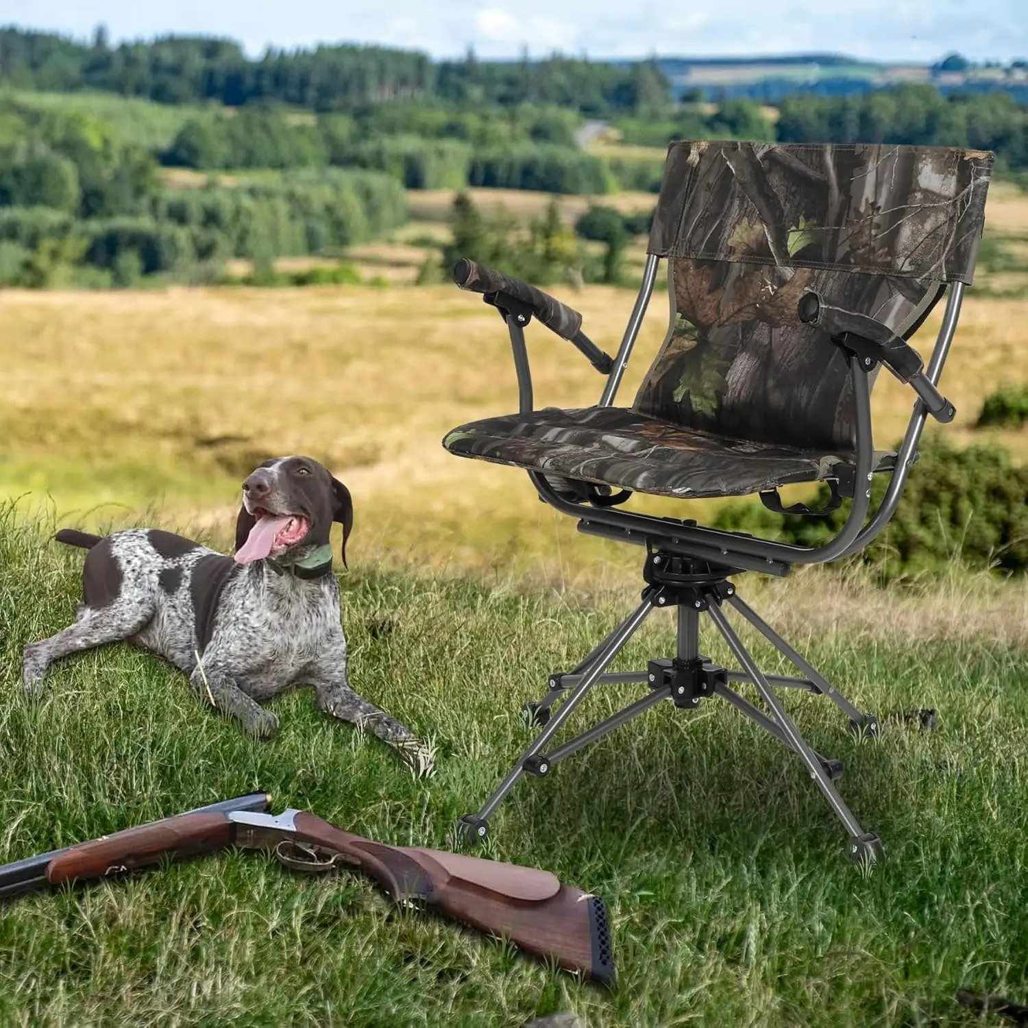 REDCAMP 360° Swivel Hunting Chairs for Ground Blinds, Portable Folding Camo Camping Chairs for Adults Hunting Seats with Hard Ar