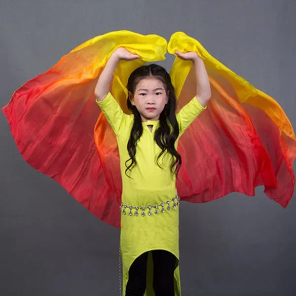 Veli di seta personalizzati per bambini gradiente 100% velo di seta reale per bambini/ragazze danza del ventre scialli sciarpa a mano puntelli per spettacoli teatrali