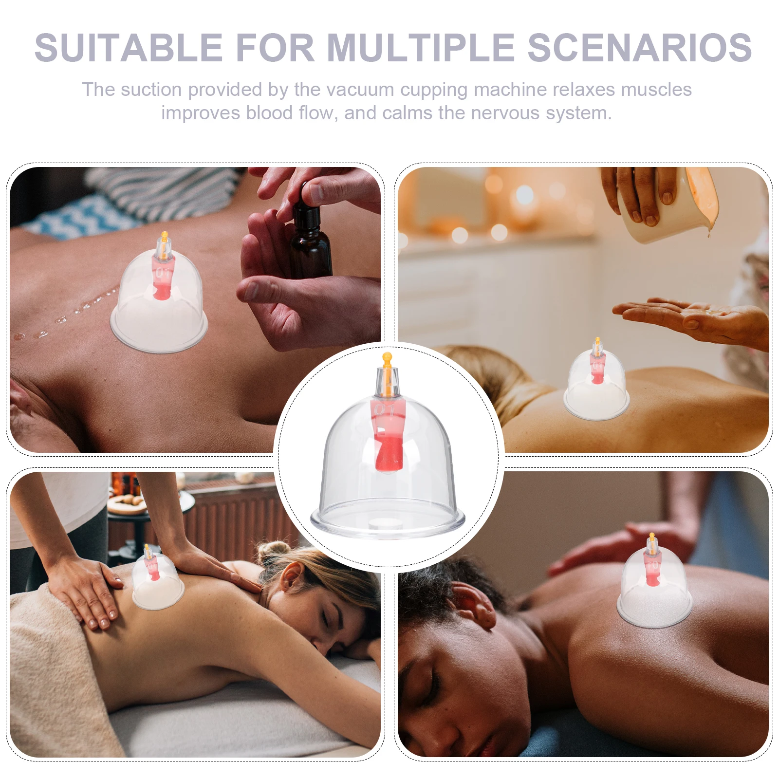 

1Set Professional Cupping Cups Set Smooth Edge Vacuum Suction Cups for Muscle Relaxation Blood Flow Improvement Home Beauty Tool