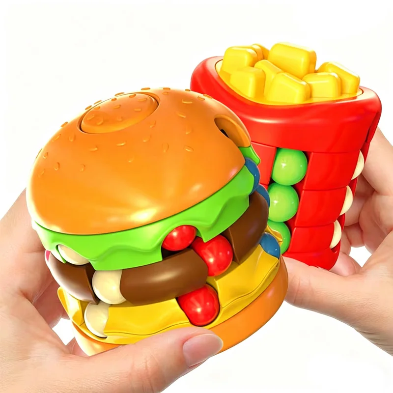 Hamburger French Fries Magic Bean Rotating Brain Teaser Finger Puzzle Educational Sensory Stress Relief Fidget Toys For Adults