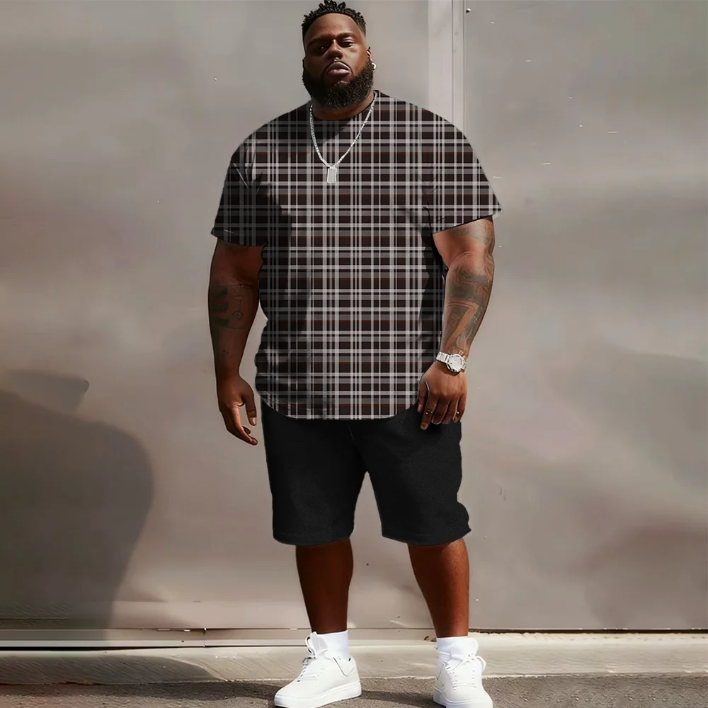 

S-9xl plus size Big & Tall Short Sleeve Set (Plaid & Texture): - Durable Lightweight Material, Stylish Plaid + Woven Texture,