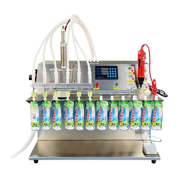 Factory Sale Semi Automatic 6 Head 3.5L Diaphragm Pump Liquid Filling Machine For Spout Pouches
