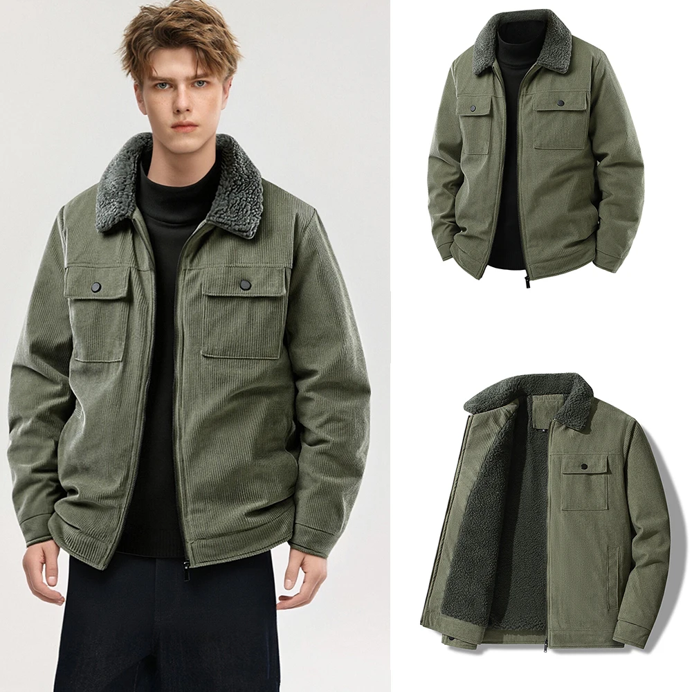 

Winter Men's Thickened Warm Berber Fleece Coat Thick Corduroy Cargo Jacket Fashion Casual Thermal Cotton Coat Windproof Jackets