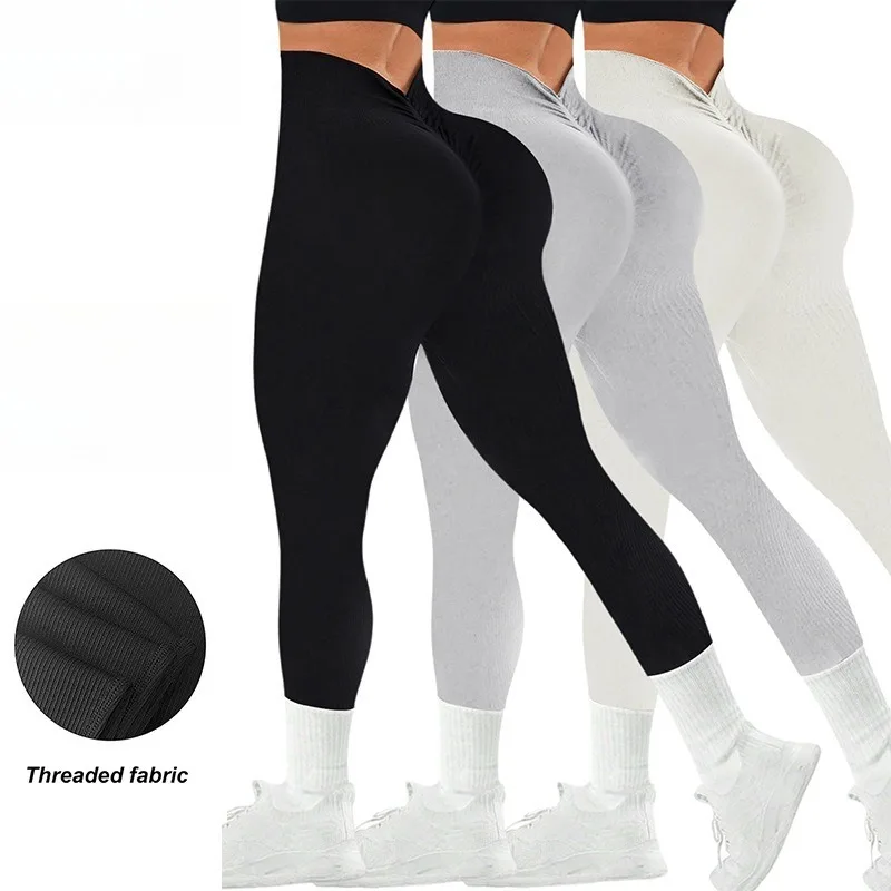 

Seamless Yoga Pants for Women High Waisted V Back Quick Dry Workout Leggings Butt Lifting Slim Fit Long Tights